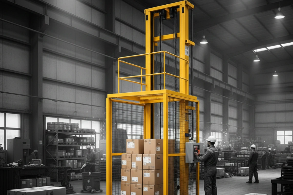 Industrial goods lift in warehouse